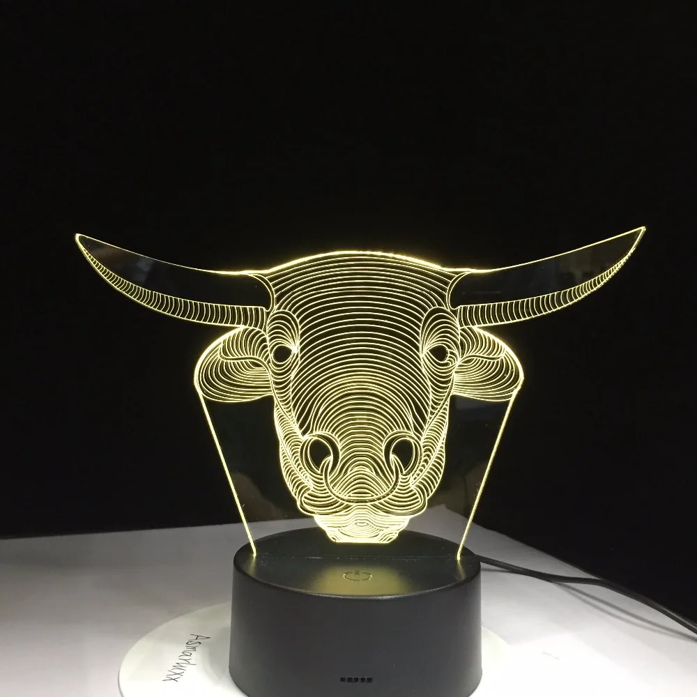 3D лампа в виде животных быка, 7 цветов, сменная сенсорная настольная лампа, Детская Ночная лампа, домашний декор, светильник, Настольный светильник, креативные подарки, мультяшный