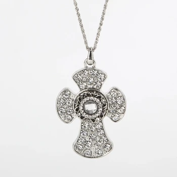 

10pcs Fashion DIY 18mm to 20mm Women Men Cross Snap Button Pendant Necklace With Rhinestone
