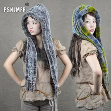 Ручная работа, женская вязаная шапка, настоящий мех кролика, шапки с шарфом для женщин, натуральный мех кролика, зимняя шапка с ушками, шапка gorras