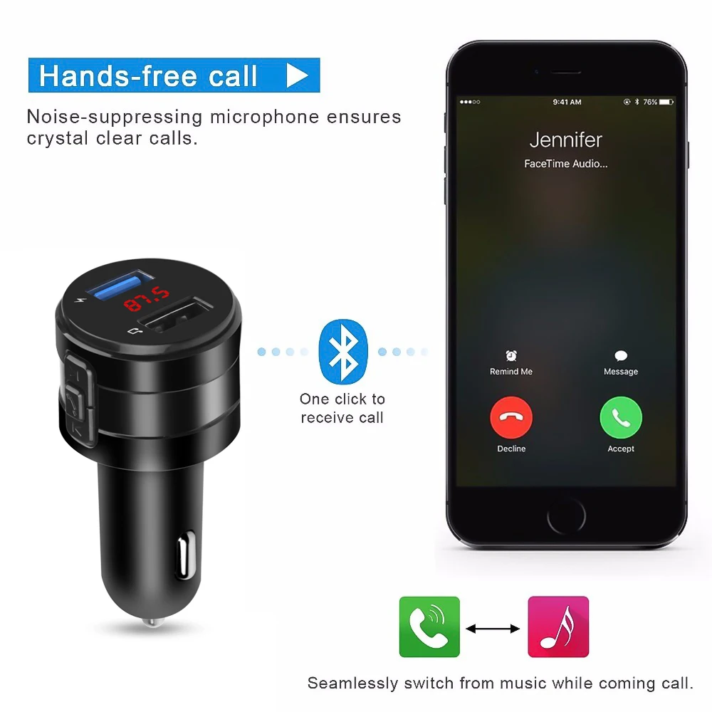 FM трансмиттер автомобильный с поддержкой Bluetooth 4 2 и двумя USB портами