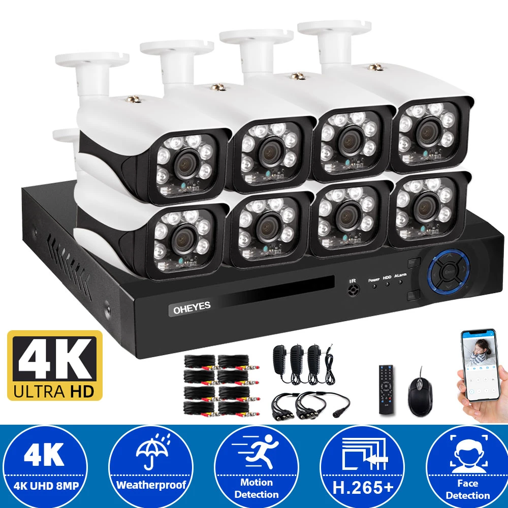 H.265 CCTV Security Camera System 4K 8CH AHD DVR Kit Outdoor Waterproof