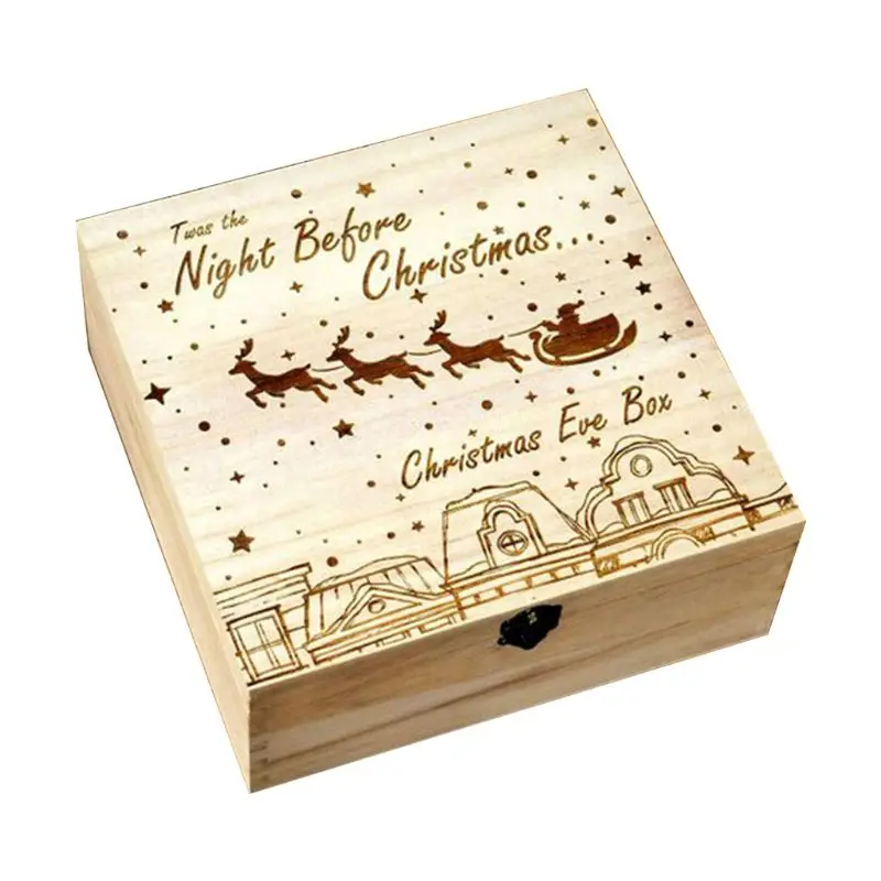Рождественская коробка деревянная гравировка подарок Рождественский детский подарок Рождественский венок Снежинка украшения для дома X4YD