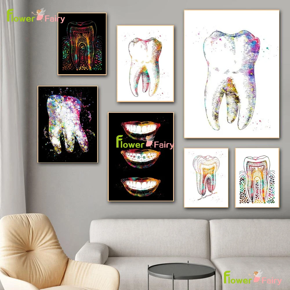 

Colorful Tooth Art Nordic Poster Wall Art Canvas Painting Dental Hospital Posters Cuadros Wall Pictures For Living Room Unframed
