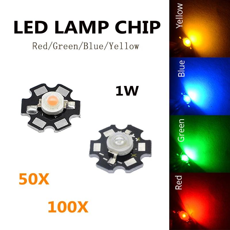 

50/100pcs Lot LED COB Chip SMD Beads Red Green Blue Yellow With Star PCB 1W Lights Lamp Bulb High Power Diodes Wholesale