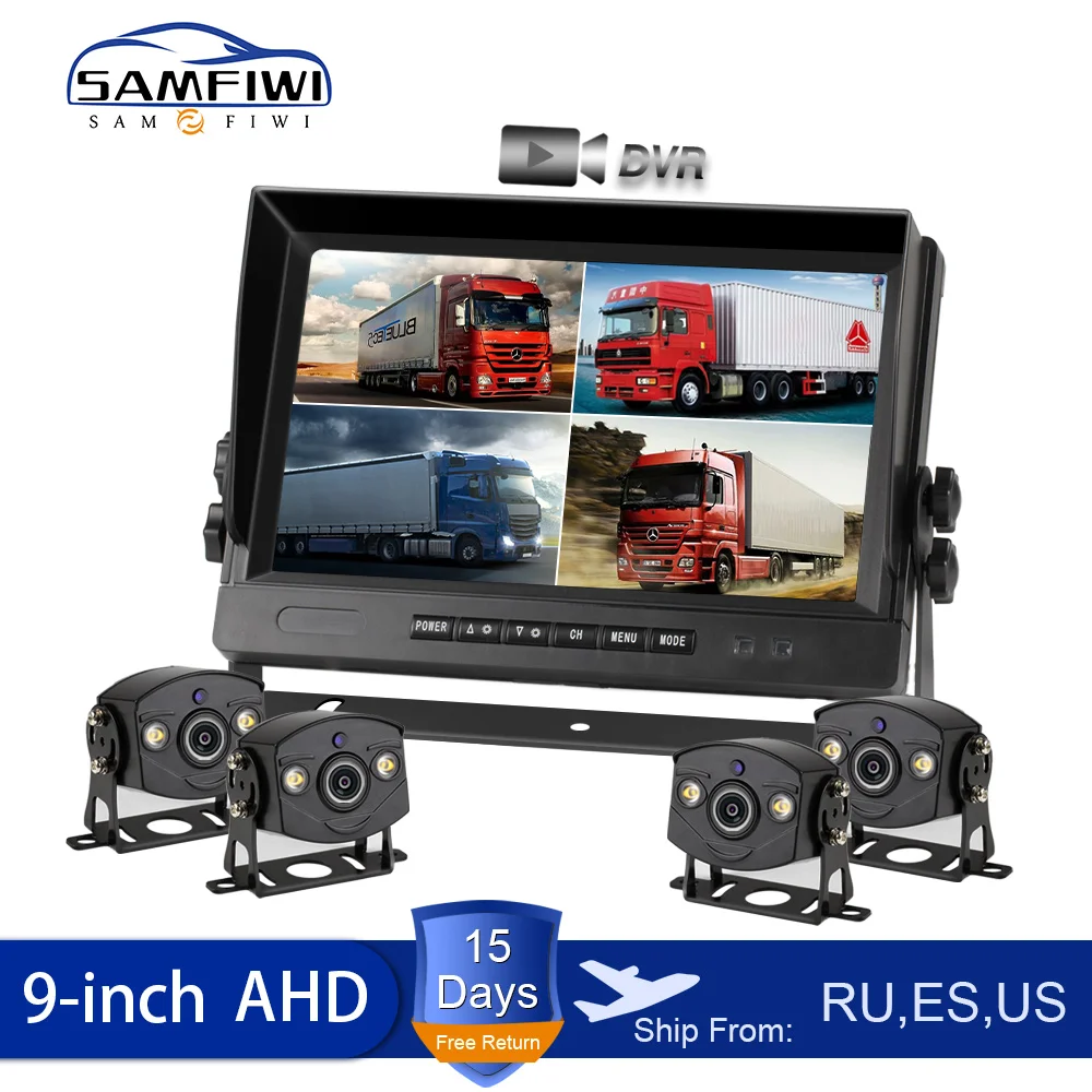 HD AHD 9 дюймовый 4CH видеовход автомобильный монитор Грузовик Автобус DVR Запись