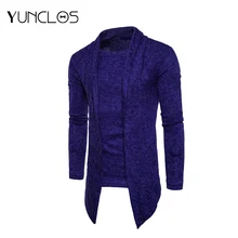 YUNCLOS 2019 Blue Fake 2 Piece Thick Cardigan Sweater Men Slim Fit Jumpers Knitwear Warm Korean Style Casual Sweater Coat Men