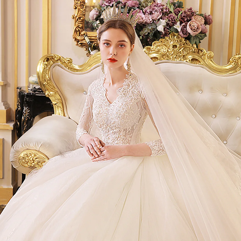 Свадебное платье принцессы трапециевидной формы Vestido Casamento с рукавом три четверти на молнии Свадебные платья с бисером Sukienki