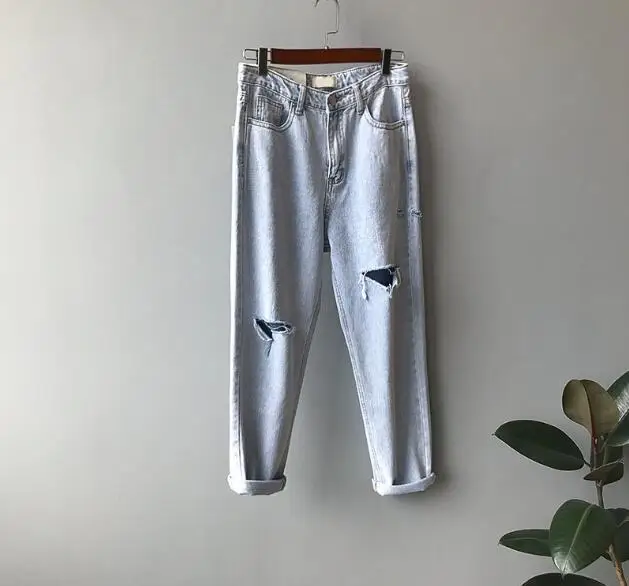 light blue Cultiseed женские джинсы брюки женские Высокая талия рваные прямые; Длина до лодыжки женские повседневные брюки - Цвет: light blue