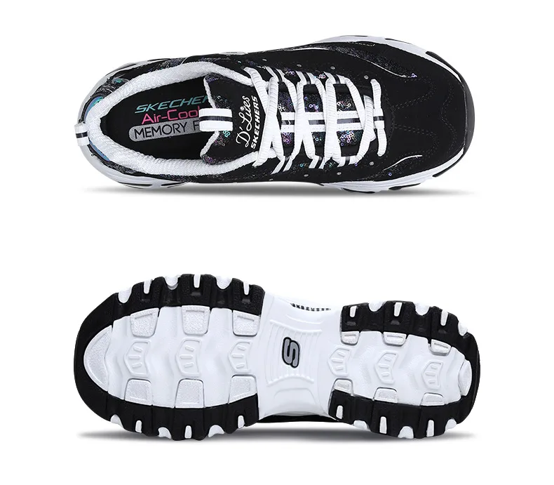 Skechers туфли в повседневном стиле; Для женщин D'lites, на платформе ботинки с массивным каблуком кроссовки удобные женские туфли на плоской подошве модные папа обувь Брендовая оригинальная 11916-BKW