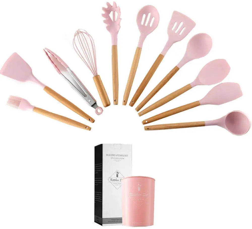 

11 Pieces Silicone Kitchen Utensil Set Non-stick Spatula Shovel Wooden Handle Cooking Tools Set With Storage Box Kitchen Tools