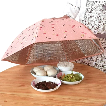 

5 Colors Kitchen Food Covers Foldable Floral Printed Insulated Food Cover with Tin Foil Table Dish Cover Hot Food Umbrella Cover