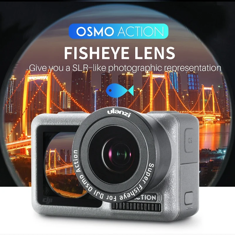 FFYY-Ulanzi 180 степени камеры «рыбий глаз» объектив для Dji Osmo Action HD 4K Оптическое стекло Osmo Action Рыбий глаз объектив экшн аксессуары