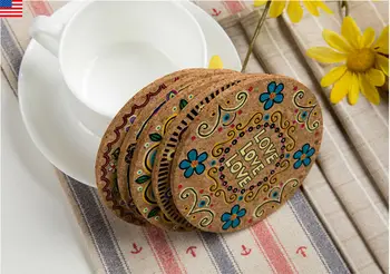 

4x Bohemia Style Cork Wood Drink Coasters Tea Coffee Cup Mat Table Decor Bottle Tableware Pads
