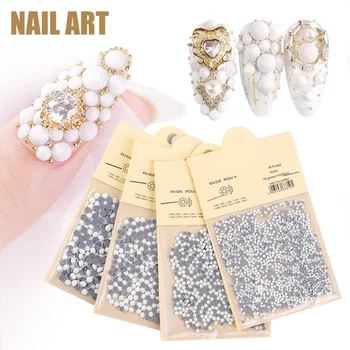 

NEW Nail Decoration Solid White Glass Stickers AB Color Nail Jewelry Decorations Flat Bottom Plastic Rhinestones