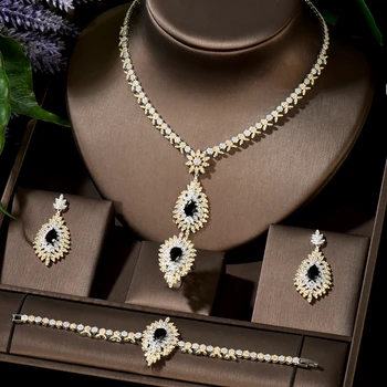 

HIBRIDE Water Drop Cubic Zirconia Two Tones Women Wedding Jewelry Sets,CZ Stone Pave Pendants For Bridal Accessories N-1502