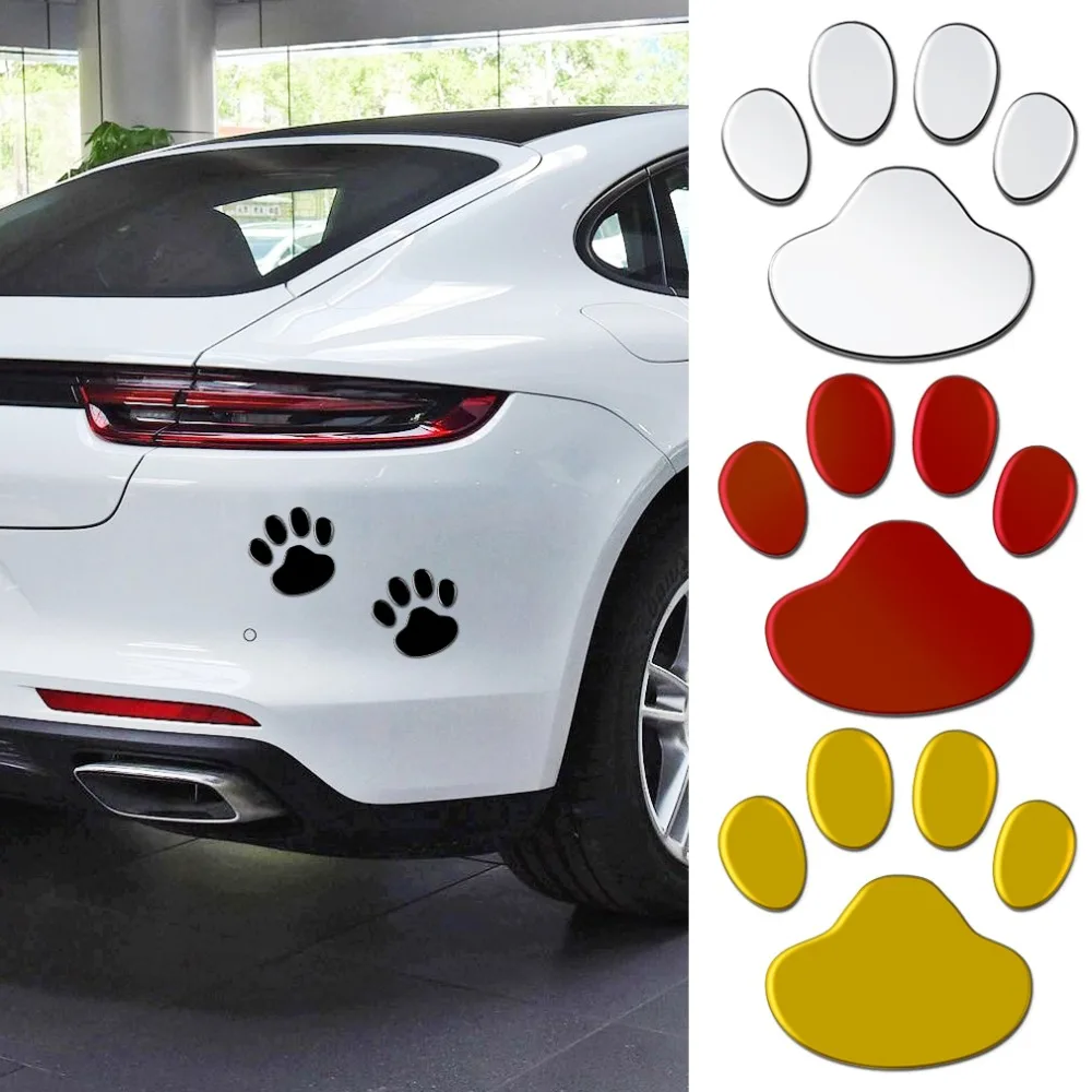 Silver Paws Animal Lover Paw Print Car Van Pet 3D Sticker Badge Decal Cat UK