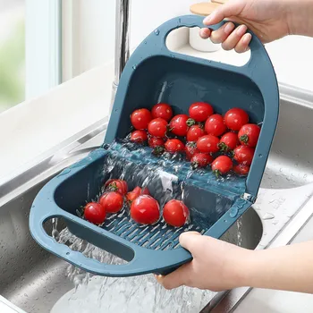 

Foldable Fruit Basin Plastic Washing Basket Washing Fruit Drain Basket Household Fruit Basket Kitchen Dropship