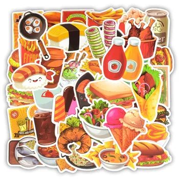 

25 PCS Fast Food Stickers Toys for Children Tasty Hamburger Fries Ice Cream Menu Decals Sticker to DIY Fridge Laptop Guitar Car