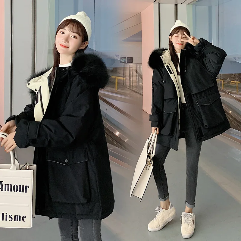 

2019 Winter New Style down Jacket Cotton-padded Clothes Women's Korean-style Loose-Fit Mid-length Workwear Waist Hugging Thick F