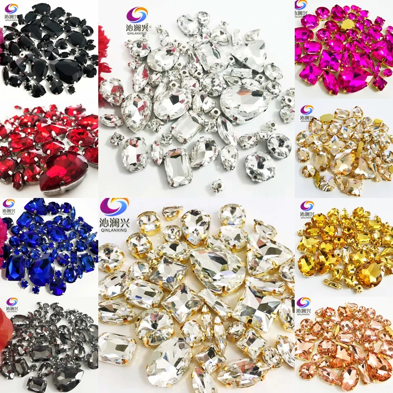 Sew on rhinestones Non hot fix rhinestones Glass rhinestones Sewing rhinestones Non hotfix rhinestones Rhinestone accessories Rhinestone claw Glass crystals Rhinestone crystals Crystal rhinestones Clear glass rhinestones Rhinestones beads 68pcs/58pcs Silver/Gold Bottom Mix Size AAA Glass Crystal Material Flatback Sew on Claw Rhinestones DIY/Clothing Accessorie