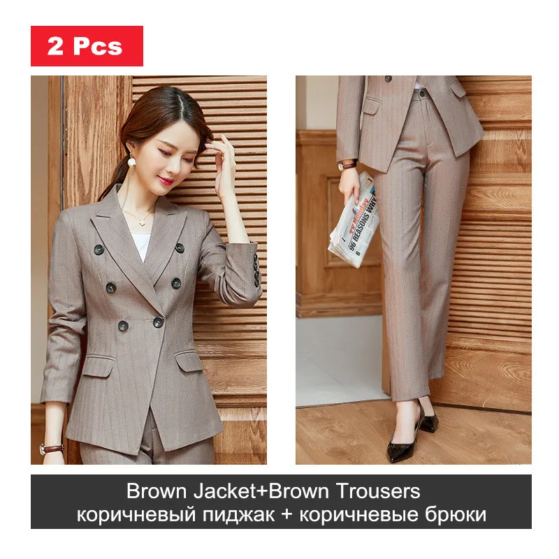 brown pant suit Деловой брючный костюм, женский костюм, куртка с длинным рукавом, пуговицы, Блейзер, длинные брюки, женский костюм для интервьюистов ow0526 - Цвет: brown pant suit