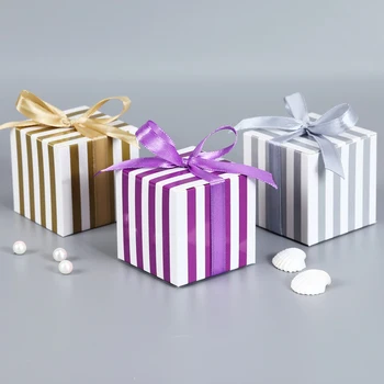 

10Pcs/Bag Candy Box Wedding Chocolate Box Baking Package Wedding Party Decorations Wedding Invitations Mini Stripe Gift Box