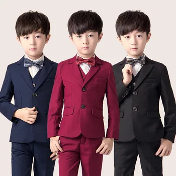 

Children Formal Dress Suit Sets Solid Blazer Vest Pant 2pcs/3pcs Outfits Kids Wedding Party Piano Performance Host Costume ZH144