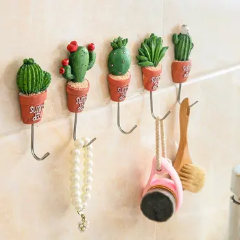 

New Clothes Hangers Resin Stainless Steel S Hooks Hanger Magnetic Hooks Plant Shape Kawaii Cactus Kitchen Wall Door