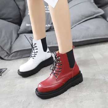 

boots women Platform shoes wedge elastic lace-up Martin boots mechanical boots short boots net red leather women's shoes