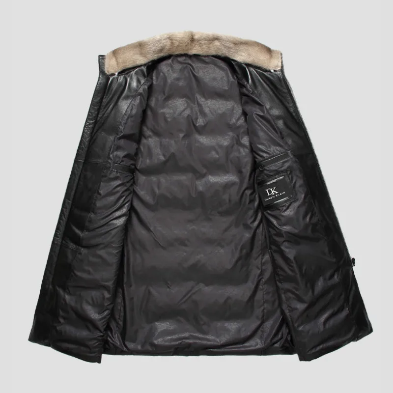 

2020 Genuine Leather Jacket Men Winter Sheepskin Coat Mens Real Mink Fur Collar Down Jackets Cuero Genuino 61I7023 YY292