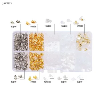 

500Pcs10 Style Silicone Metal Assorted Secure Earring Backs Box Jewelry Findings