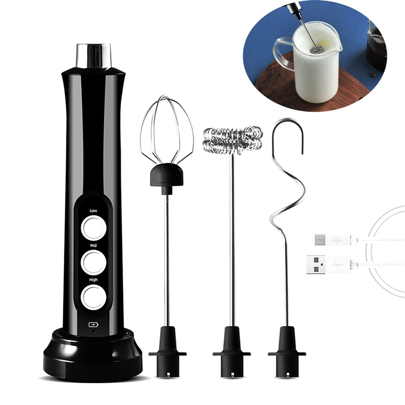 Usb Electric Milk Frother 3 Speeds Cappuccino Coffee Foamer 3 Whisk