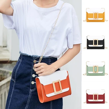 

2019 new Crossbody Bag Leather Flap Chain Women Shoulder Bags Korean fashion chain bag Simple solid Black women's bag