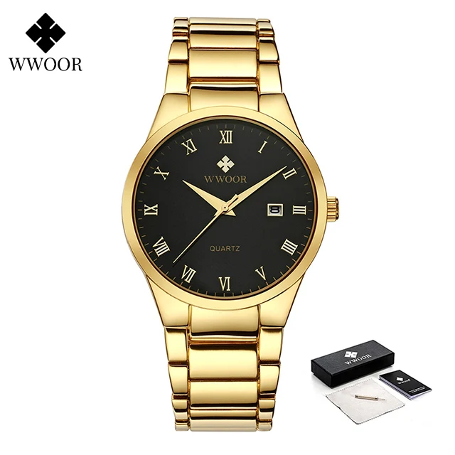 WWOOR Luxury Gold Black Men's Watches 