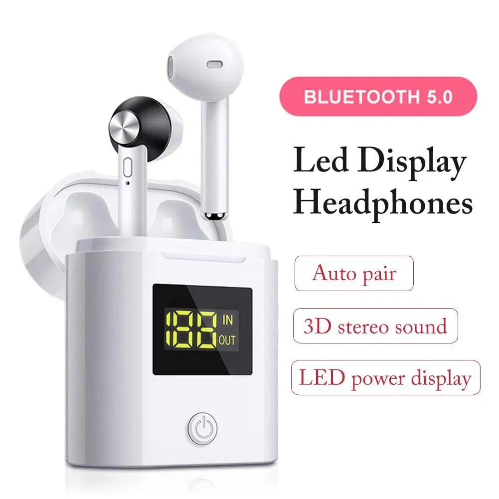 

5.0 Bluetooth Earphone 500mAh Charging Box LED Digital Display Wireless Earphones 3D Stereo In-Ear Hands-free Earbuds headphones