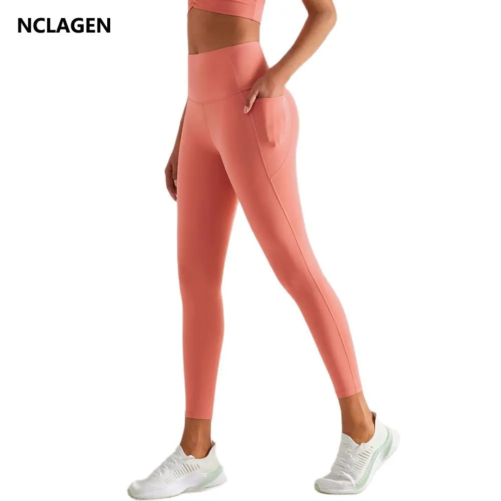 

NCLAGEN Sport Leggings High Waist Naked-feel Yoga Pants with Pocket 2022 New Squat Proof Fitness Elastic Workout GYM Tights