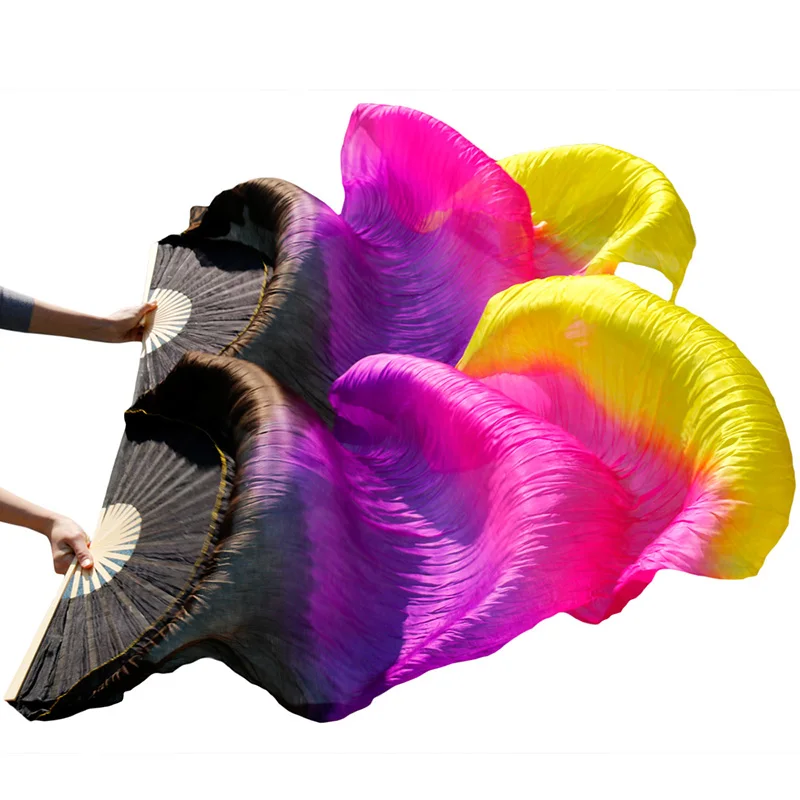 Высокое качество натуральный шелк/имитация шелка танец живота вентиляторы 1 пара ручной работы окрашенный шелк танец живота длинные вентиляторы Танец Реквизит Шелковый веер - Цвет: Color22