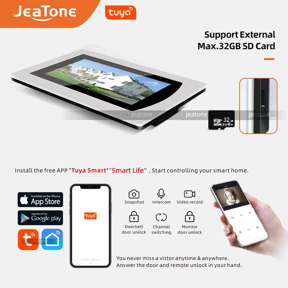 Видеодомофон Jeatone Wi Fi SIP 7 дюймов сенсорный экран|Видеодомофон| |