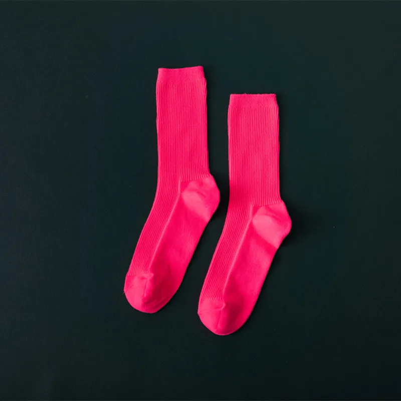 Новые цветные красочные Harajuku стиль ретро женские хлопчатобумажные забавные носки однотонные яркие цвета фиолетовый синий желтый розовый дизайнерские рождественские носки - Цвет: roseo