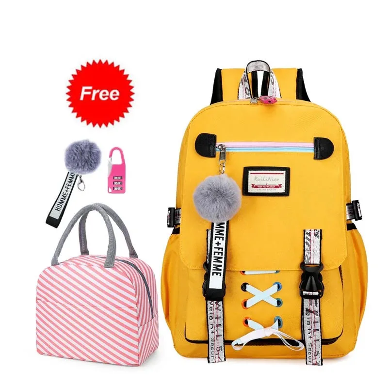 New 2021 school bags for teenage girls with lock Anti theft backpack women book bag junior high school bag youth leisure college