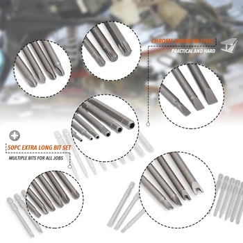 

Hot 50pcs 1/4" 75mm Chrome Vanadium Steel Extra Long Reach Bit Set Screwdriver Bits Kit