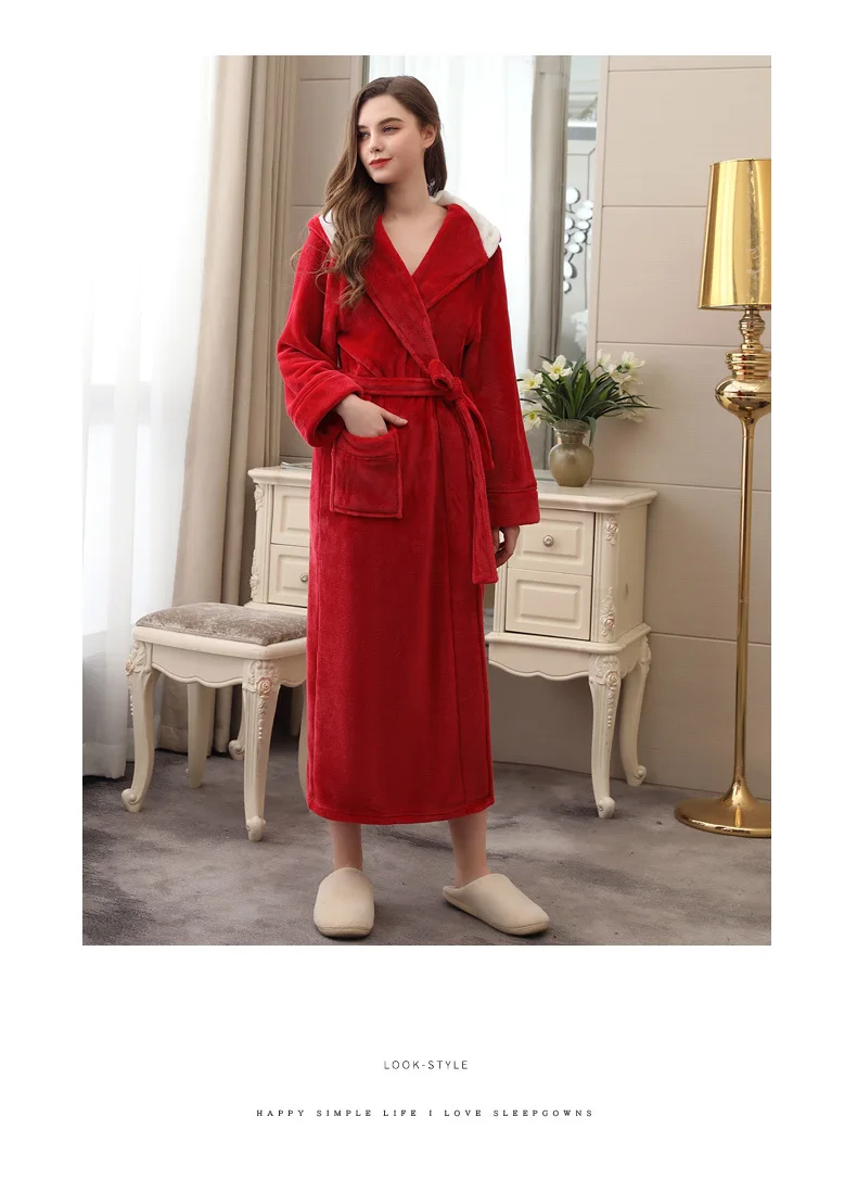 Gplus, зимний благородный халат для пары, Женская Толстая теплая махровая Пижама с капюшоном, длинный халат размера плюс, женские халаты, пеньюар для женщин