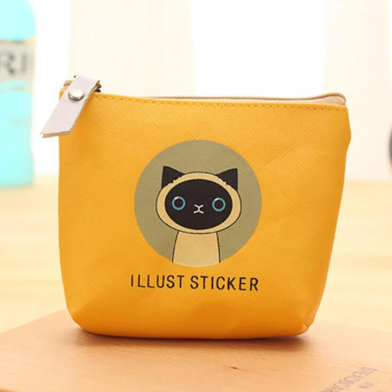 1 шт., женские Мини кошельки Kawaii с изображением кошки, сумка для денег, Детская сумка на молнии, подарочная сумочка для девочек, детские кошельки для монет, держатель - Цвет: yellow