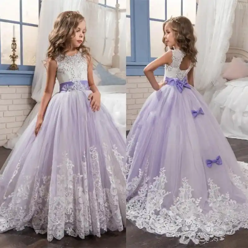 white and plum flower girl dresses