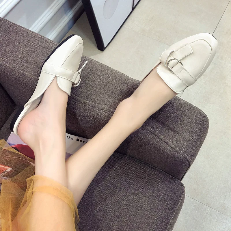 

2019 Semi-Slippers Women's New Style Muller Slipper Women's Summer Outer Wear No Heel Lazy Closed-toe Slippers Soft Leather Semi