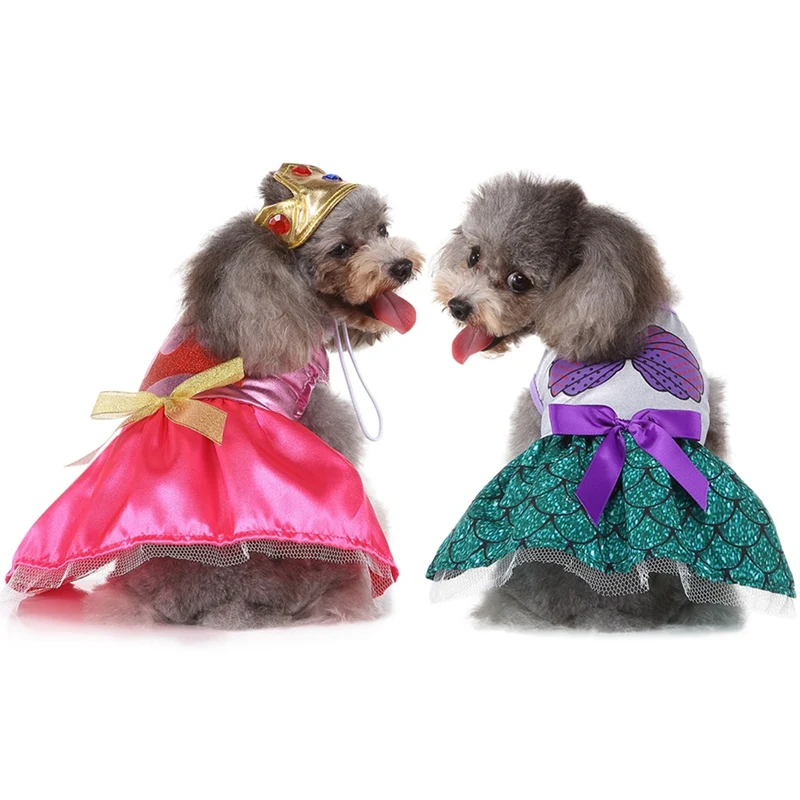 Dog Funny Cartoon Princess Dress and Hat Set Halloween Pet Cosplay Costume Puppy Clothes Outfits for Small and Medium Dogs