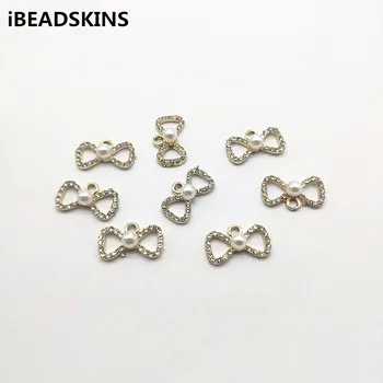 

New arrival! 20X11mm 100pcs Rhinestone/Imitation pearl Bows shape charm for Necklace Earrings parts,hand Made Jewelry DIY