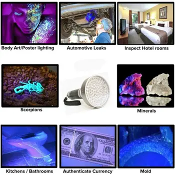 

100LED UV Flashlight Banknote Detector Hunter Finder Ultra Violet Blacklight K4UA