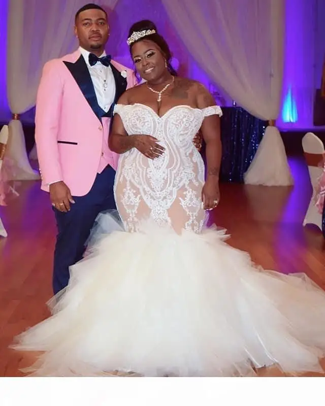 

Размера плюс арабские свадебные сексуальные платья русалки цвета шампанского Свадебные платья с кружевной аппликацией с плечами женское индивидуальное свадебное платье