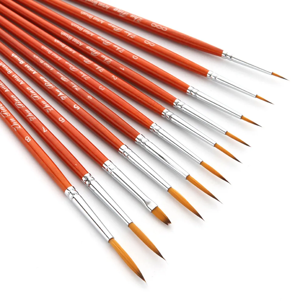 

11pcs Draw Paint Brushes Kit Set Artist Paintbrush Nylon Hair Pointed Round Pen Detail Paint Brush for Watercolor Oil Painting